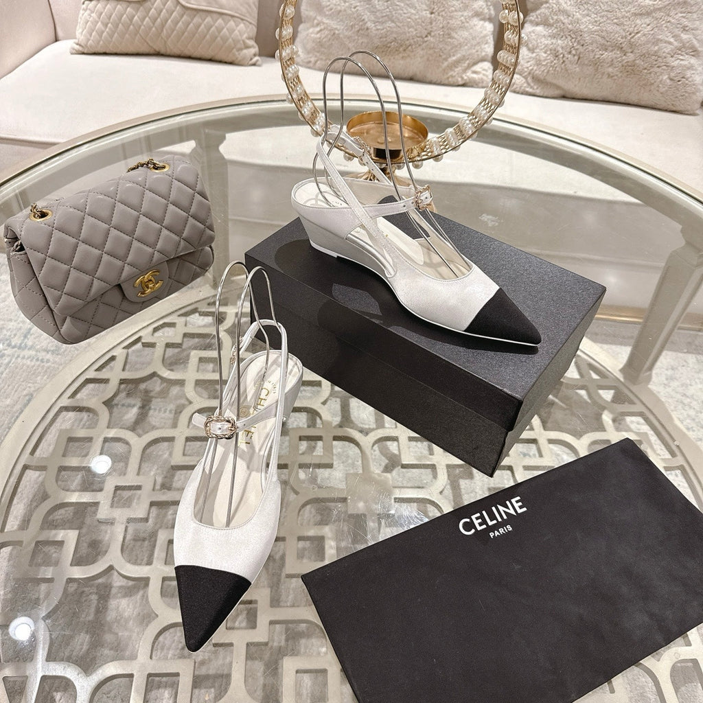 CC 25 Slingback Heel White Silk and Sheepskin 268919