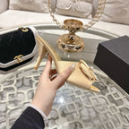 CC 26s Camellia High-Heeled Slippers Beige Gold Sheepskin 627026