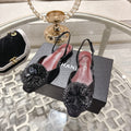 CC 26s Floral Backless Sandals Black Sheepskin 627019