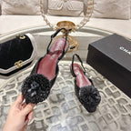 CC 26s Floral Backless Sandals Black Sheepskin 627019