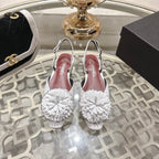 CC 26s Floral Backless Sandals White Sheepskin 627021