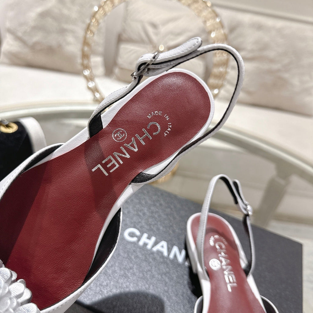 CC 26s Floral Backless Sandals White Sheepskin 627021
