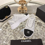 CC 26s Platform Sneakers White Black Rhinestone Sheepskin 627058
