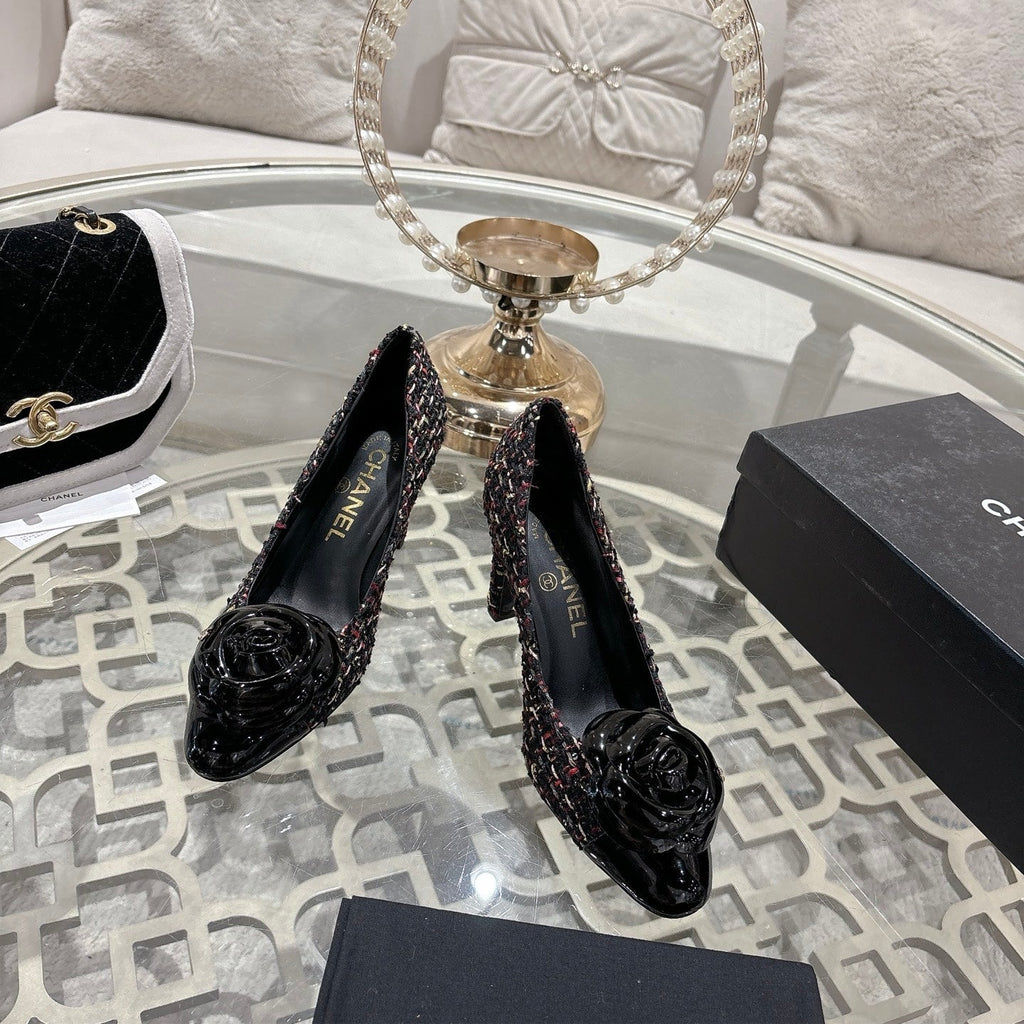 CC 26s High Heels Pump 85 Black Colorful Wool Fabric 627014