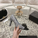 CC 26s High Heels Pump 85 Gray Black Wool Fabric 627016