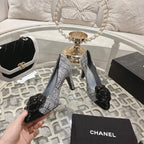 CC 26s High Heels Pump 85 Gray Black Wool Fabric 627016