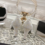 CC 26s High Heels Pump 85 White Black Wool Fabric 627018