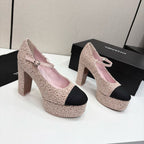 CC 25S Mary Jane Platform 11cm Calfskin Tweed