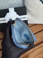 cc 19 zipped coin purse 11cm blue lambskin gold hardware