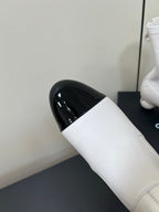 Chanel Double C Giant Pearl Heel Stretch Boots White Sheepskin 441706