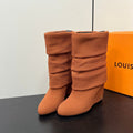 LV 26s Mid-Calf Boots 110 Camel Brown Knit Fabric 619401