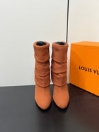 LV 26s Mid-Calf Boots 110 Camel Brown Knit Fabric 619401