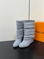 LV 26s Mid-Calf Boots 110 Gray Knit Fabric 619402