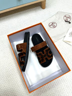 HM 26ss Slippers Brown Black Suede Leather 618577
