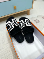 HM 26ss Slippers Black White Suede Leather 618576