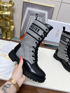 CD D-Major Ankle Boot In Grey Mix Black Denim Fabric And Lambskin  107724