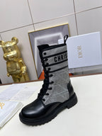 CD D-Major Ankle Boot In Grey Mix Black Denim Fabric And Lambskin  107724