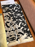 CC Scarf 178CM In Black White Mulberry Silk Mix Wool 424845