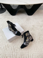 CD Naughtily-D Heeled Ankle Boot Black Mix Yellow Blue Transparent Mesh Butterfly And Suede