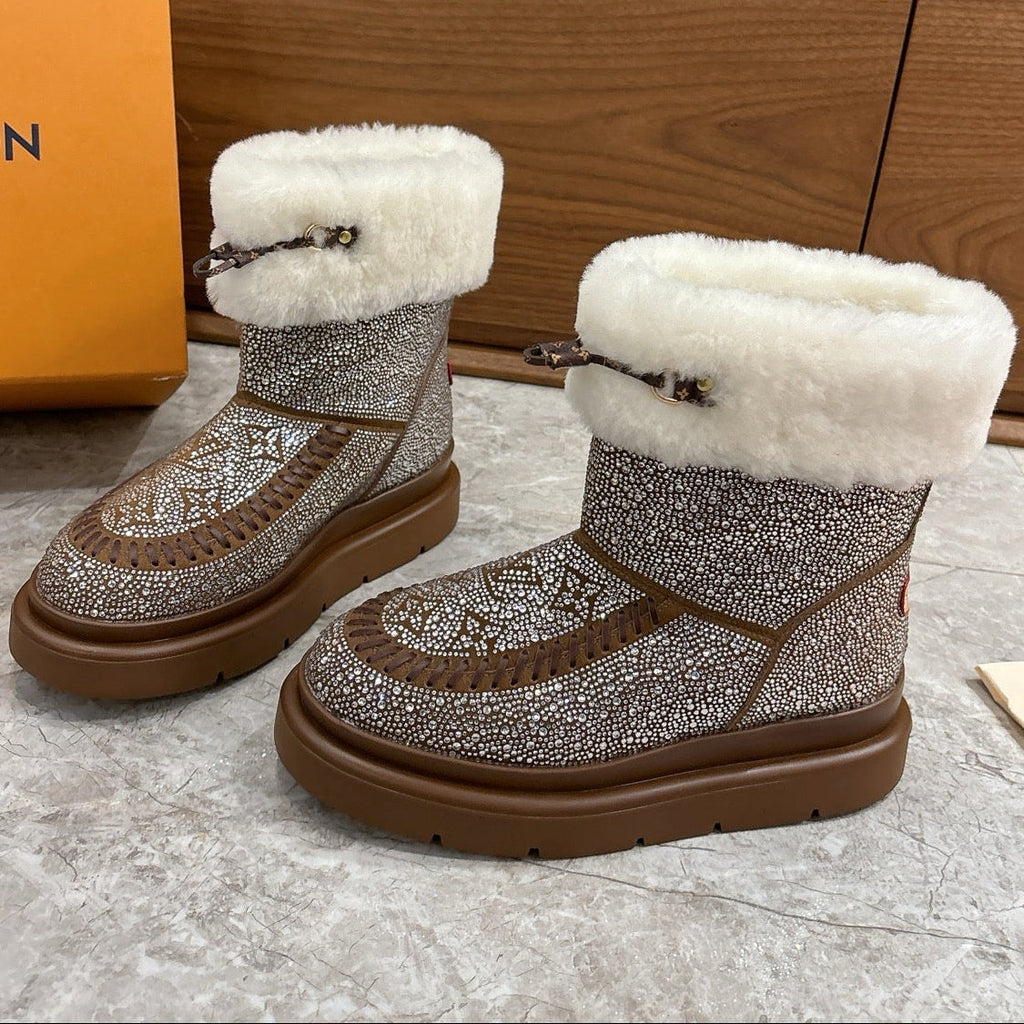 LV 2026 Cortina Ankle Boot Silver Brown White Silver Sequin Wool 594927