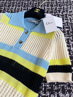 CD 25 Embroidered Short Sleeves Beige Blue Wool