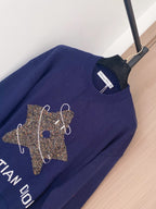 Dior 2025 Long-Sleeve Shirt Navy Blue mix Brown Wool