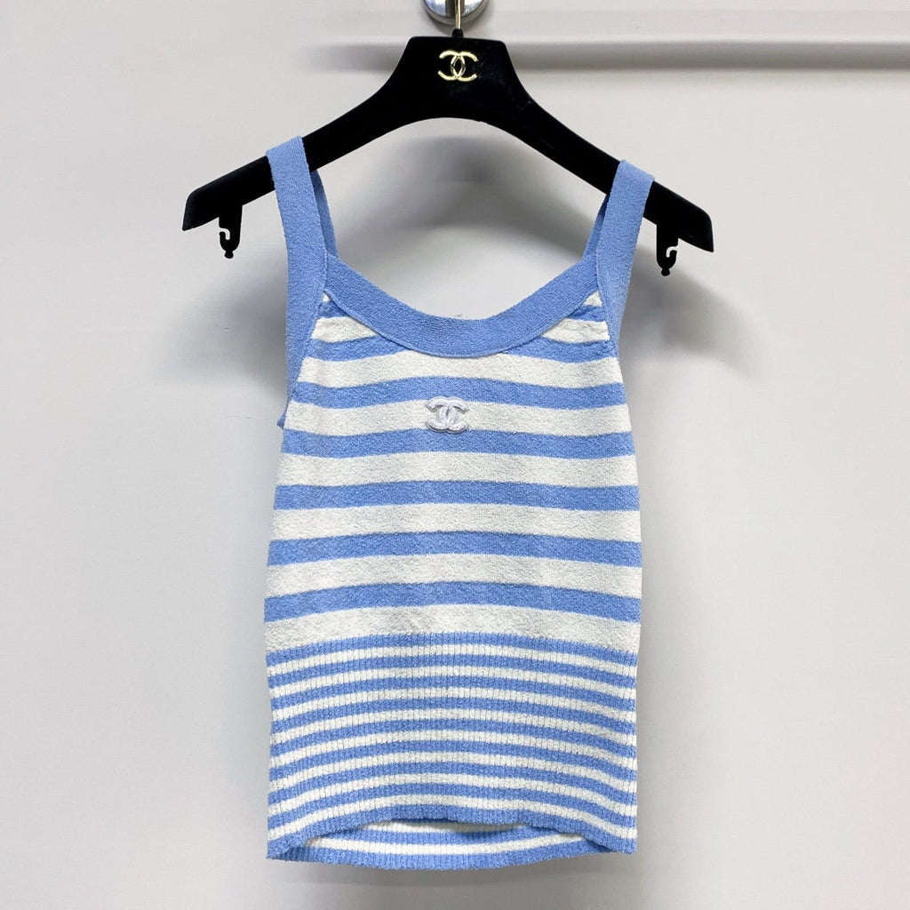 Chanel 2026 Striped Vest Blue And White Wool