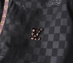 LV HOODED JACKET IN BLACK DAMIER AND BROWN TRIM 239036