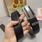 HM Belt 38mm Black Calfskin Leather Sliver Buckle 619595