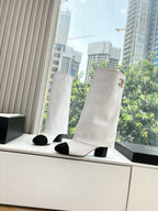 CC 25 High Boot White Calfskin Black Grosgrain 430336
