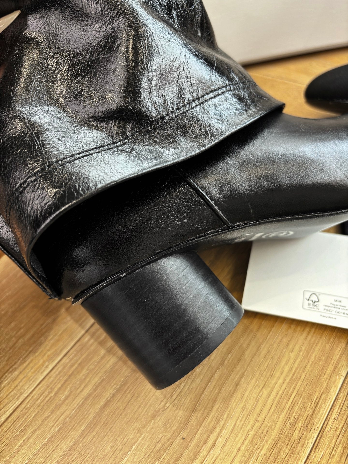 CC 25 High Boot Black Aged Calfskin Grosgrain 430338
