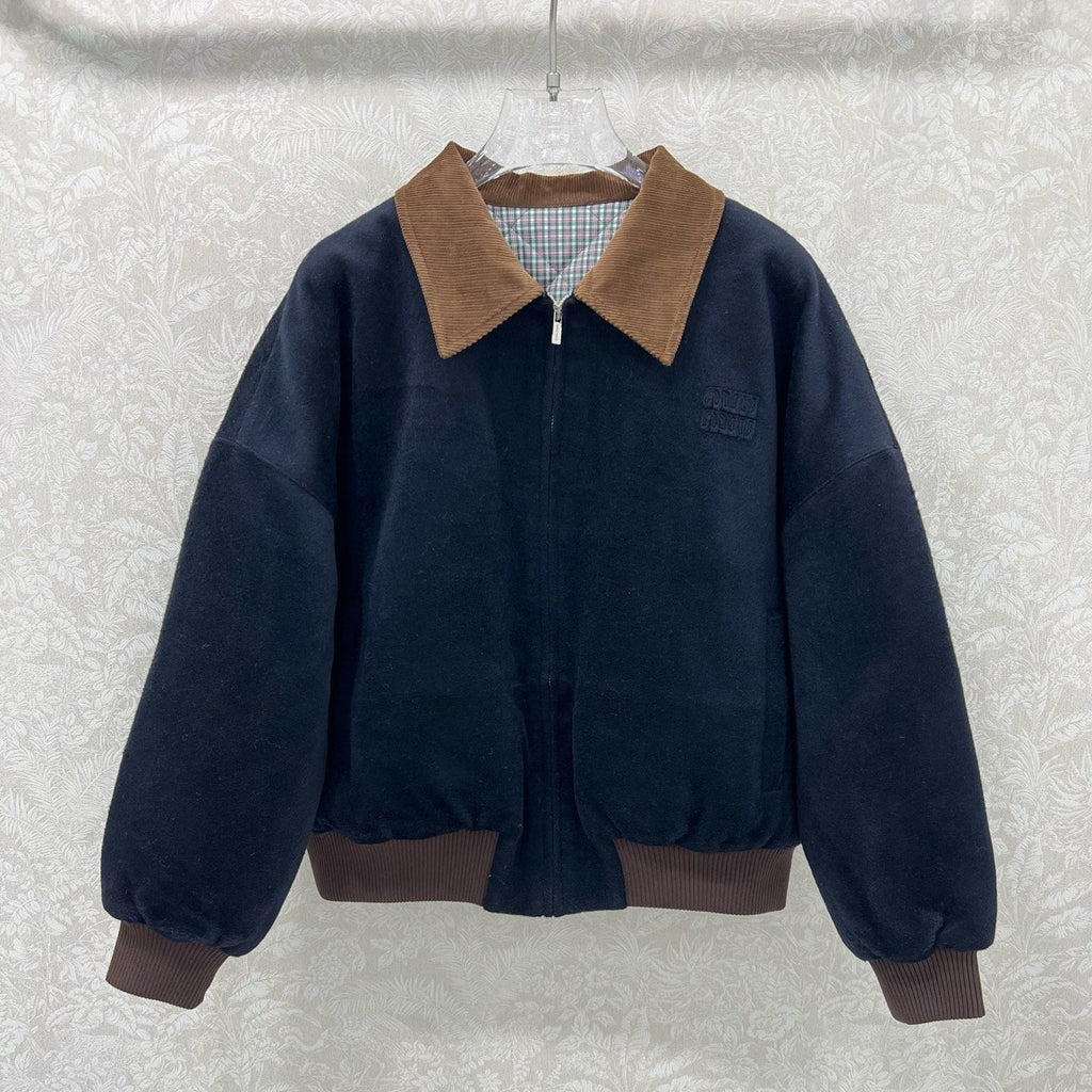 Miu Miu 25 Jacket Navy Blue Mix Brown Wool 302815