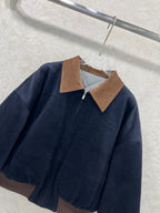 Miu Miu 25 Jacket Navy Blue Mix Brown Wool 302815