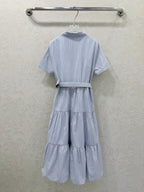Miumiu 2026 Short-Sleeved Waist-Length Dress with Lapel Collar Blue Cotton 353015