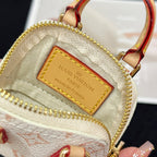LV Alma Bag Charm White Beige mix Black Cowhide Canvas