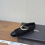 Chanel 25 Mary Jane Ankle Chain Ballet Flat black Suede Cowhide 465597