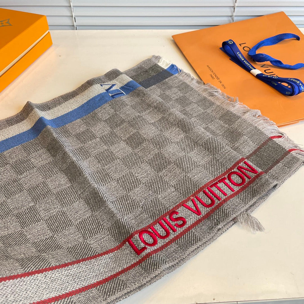 DAMIER SCARF 190 CM IN KHAKI BROWN CASHMERE 391147