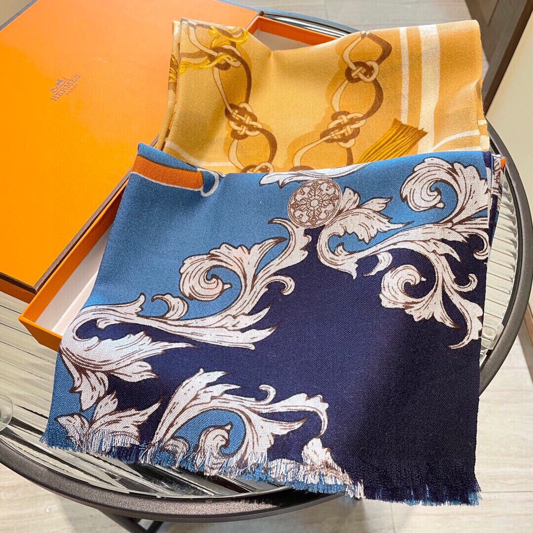 PRINTED SCARF 200 CM IN BLUE MIX COLORFUL CASHMERE 393004