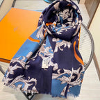 PRINTED SCARF 200 CM IN BLUE MIX COLORFUL CASHMERE 393004