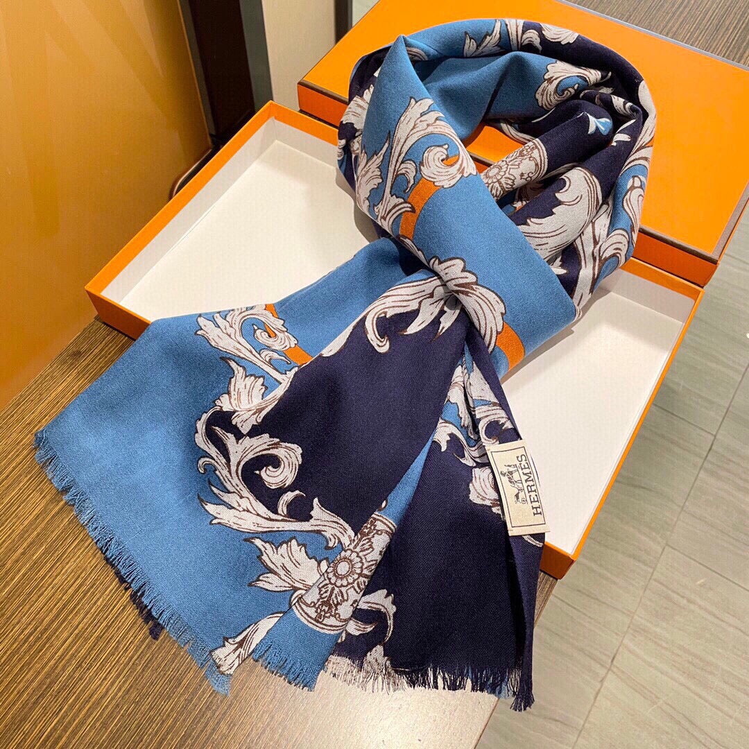 PRINTED SCARF 200 CM IN BLUE MIX COLORFUL CASHMERE 393004