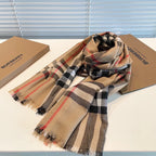 WIDE CHECK CASHMERE SCARF 200 CM IN CAMEL BROWN CASHMERE 407326