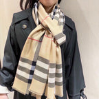 SCARF 200 CM IN CAMEL BEIGE MIX BLACK CASHMERE AND SILK 410306