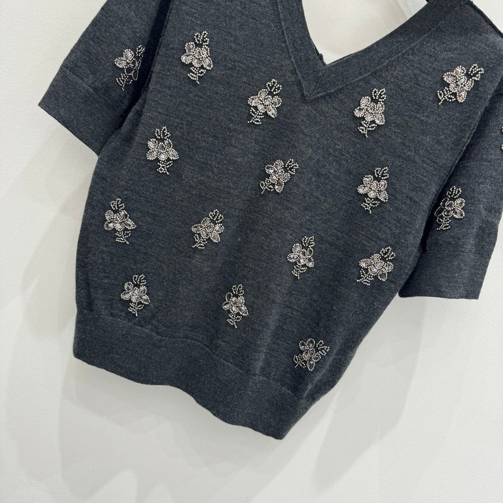 Fendi Wool Cropped sweater with crystal embroidery 229410