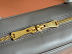 BEAU TOP HANDLE BAG 34 IN DARK GREY SMOOTH CALFSKIN