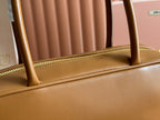 BEAU TOP HANDLE BAG 29 IN TAWNY BROWN GLOSSY CALFSKIN