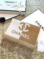 CC Scarf 184 CM In Light Brown Mix White Wool Jacquard 424861
