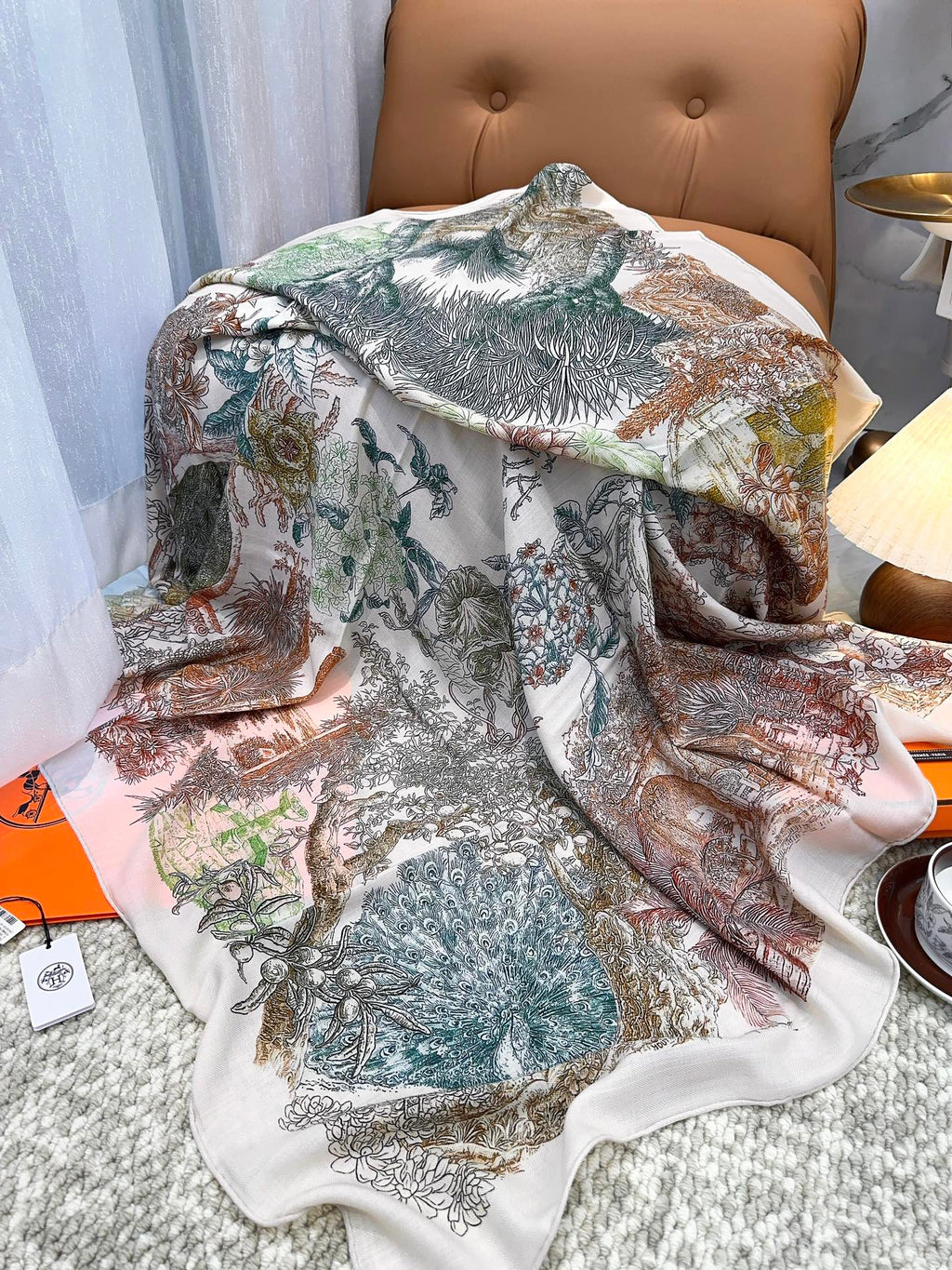 Scarf 140 CM Brown Colorful Cashmere And Silk  394551