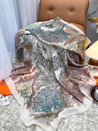 Scarf 140 CM Brown Colorful Cashmere And Silk  394551