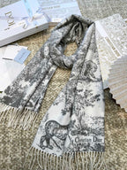 SCARF 220 CM IN WHITE MIX LIGHT GRAY MONOGRAM CASHMERE AND WOOL 413657