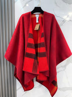 WOOL CAPE 140 CM CHERRY RED AND BLACK 394534